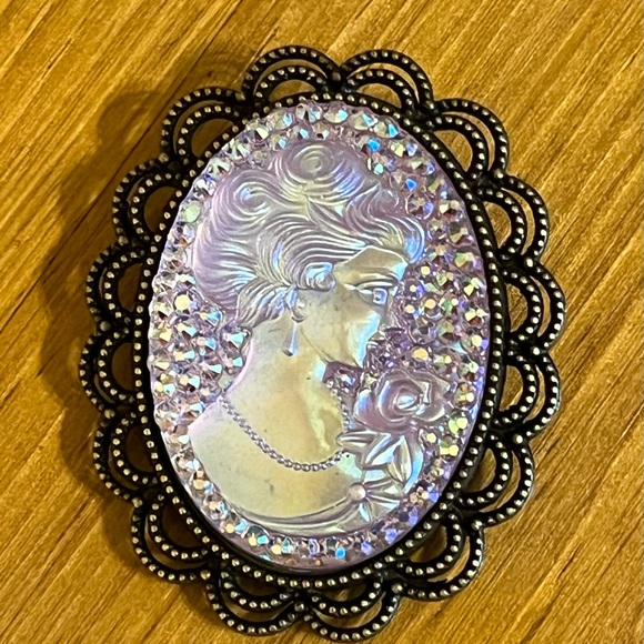 None Jewelry - Iridescent Cameo brooch on a bronze background with double half ovals 1 3/4”